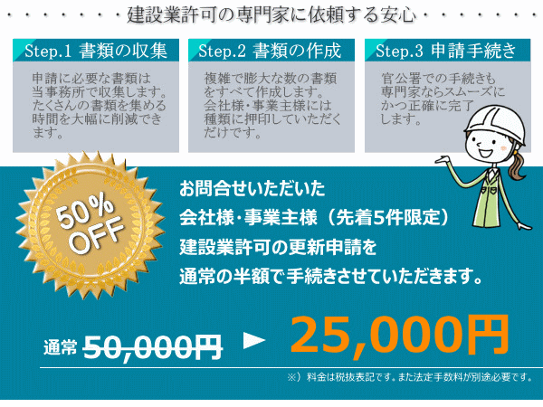滋賀県の建設業者様の更新が半額